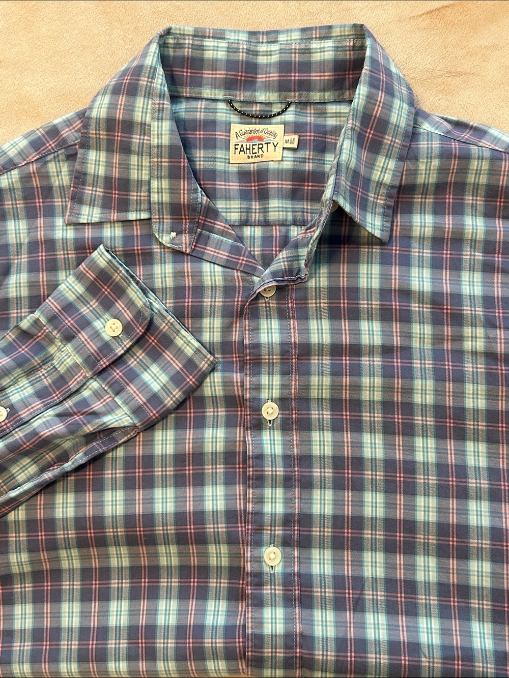 Faherty The Movement Shirt Mens M Plaid Stretch Performance Long Sleeve Button